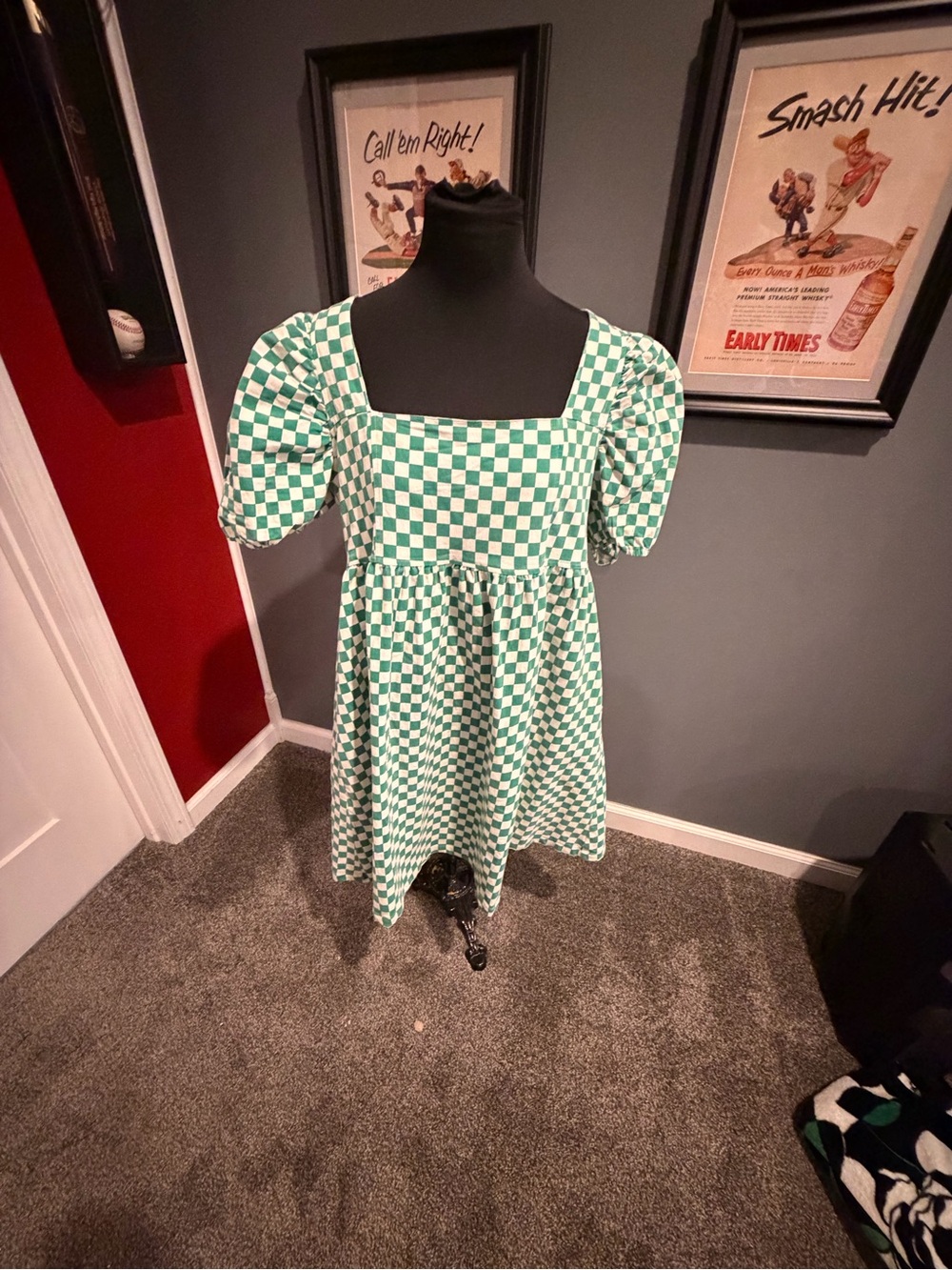 R2 Green & White Checkerboard Mini Dress